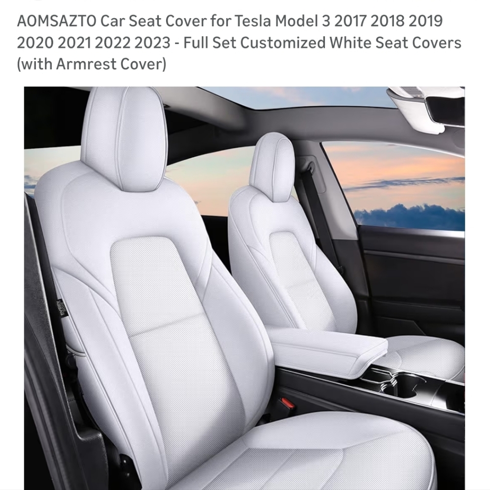 White Car Seat Covers for Tesla Model 3